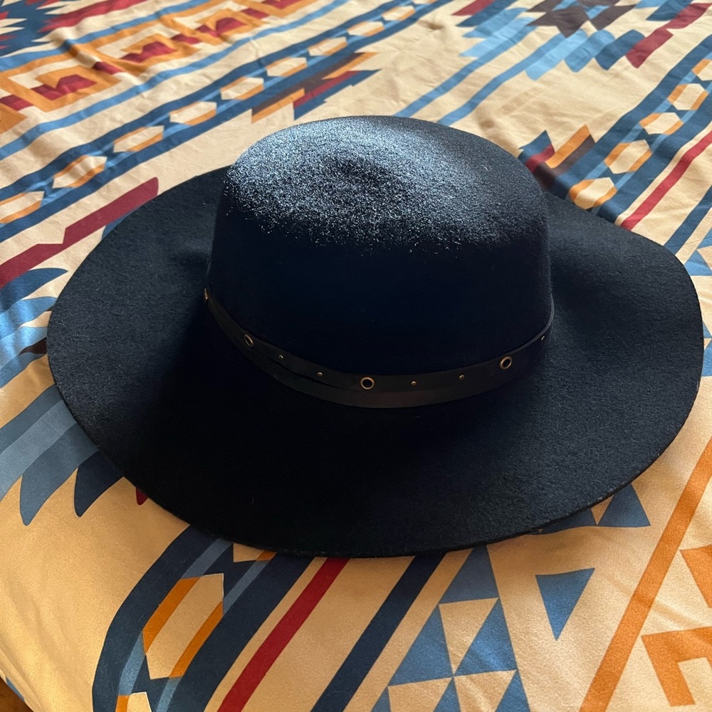 Frye Black Wide Brim Wool Felt Hat